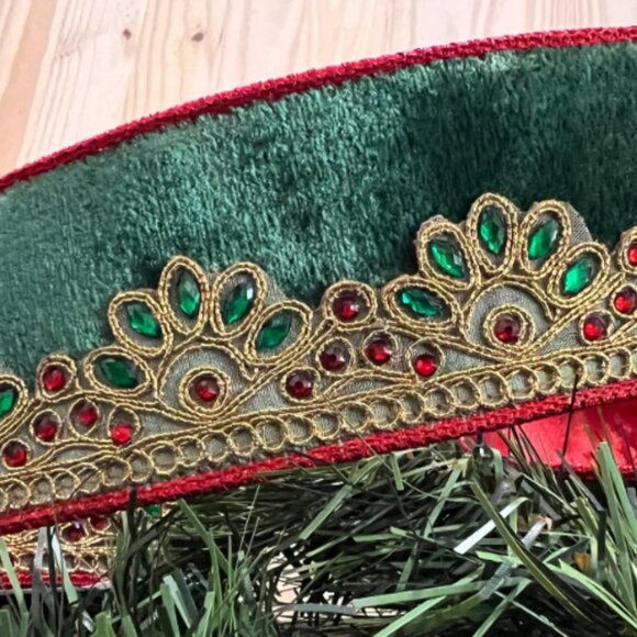 Green Scrolled Jewel Velvet Ribbon Christmas Trim Trimming Craft Supplies - Picture 5 of 7